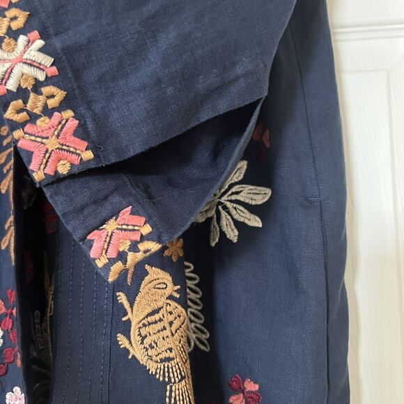 Johnny Was NEW Zuzu Linen Kimono Sz S Embroidered Navy Blue Boho - Picture 7 of 9